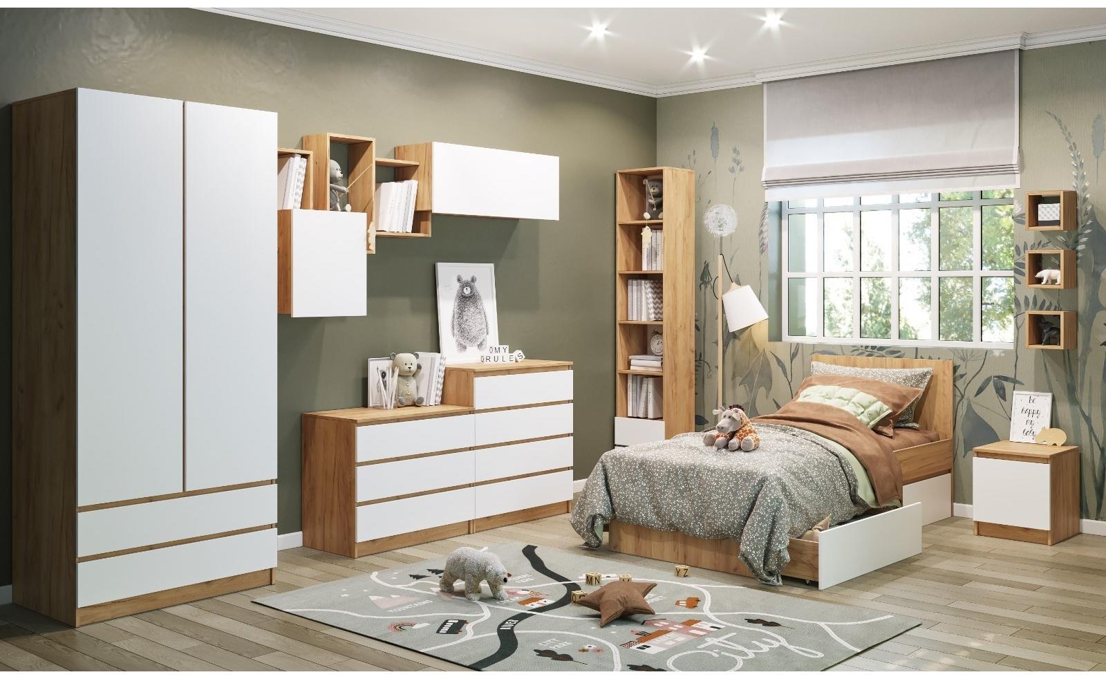 Шкаф 2х ств Мадера с 2-мя ящиками, 900х500х2100, Дуб крафт золотой/Белый