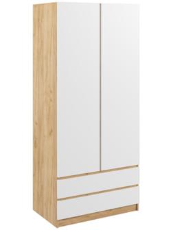 Шкаф 2х ств Мадера с 2-мя ящиками, 900х500х2100, Дуб крафт золотой/Белый