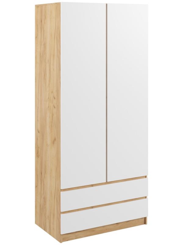 Шкаф 2х ств Мадера с 2-мя ящиками, 900х500х2100, Дуб крафт золотой/Белый