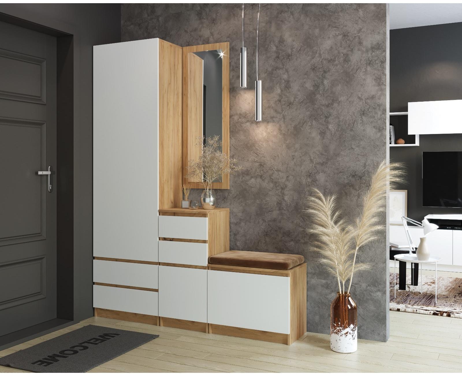 Пенал с 2-мя ящиками Мадера, 500х520х2100, Дуб крафт золотой/Белый