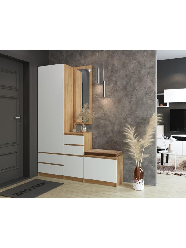 Пенал с 2-мя ящиками Мадера, 500х520х2100, Дуб крафт золотой/Белый