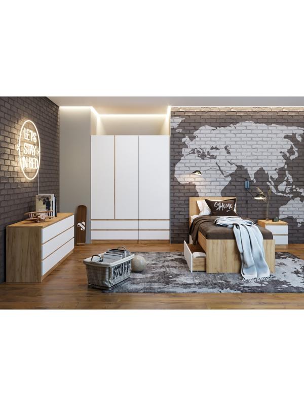 Пенал с 2-мя ящиками Мадера, 500х520х2100, Дуб крафт золотой/Белый