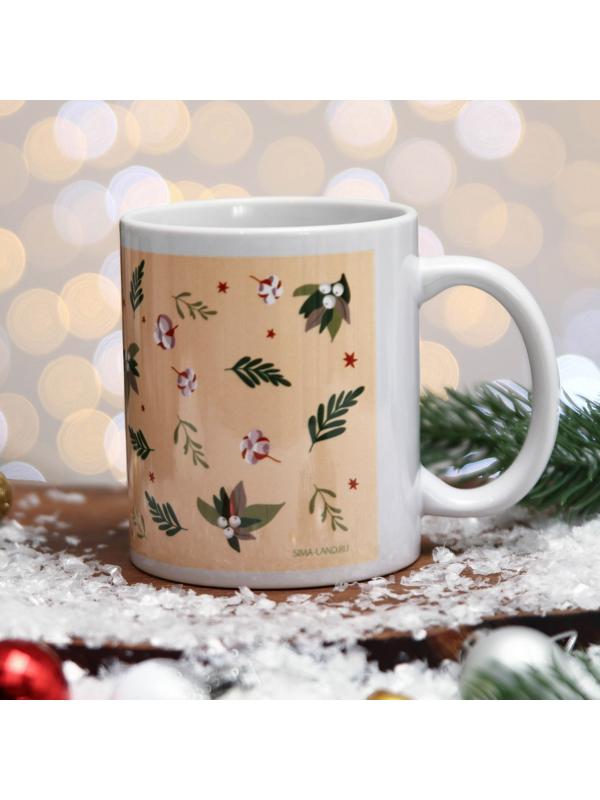 Кружка «С Новым Годом!» цветы, бежевый фон, 320 мл