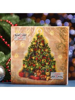 Новогодние салфетки бумажные New Line Fresco «Ёлка», 33х33 см, 2 слоя