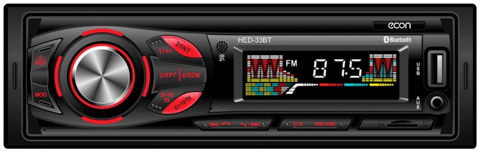 Автомагнитола MP3/WMA Econ HED-32BT, 50Вт, USB, MP3, AUX, Bluetooth, цвет чёрный