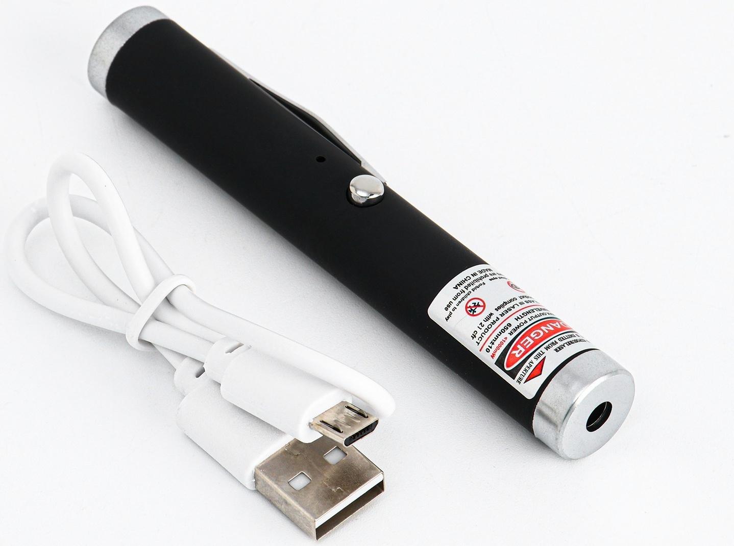 Лазерная указка 650 нм, 500 мАч, дальность 1 км, microUSB, красный луч