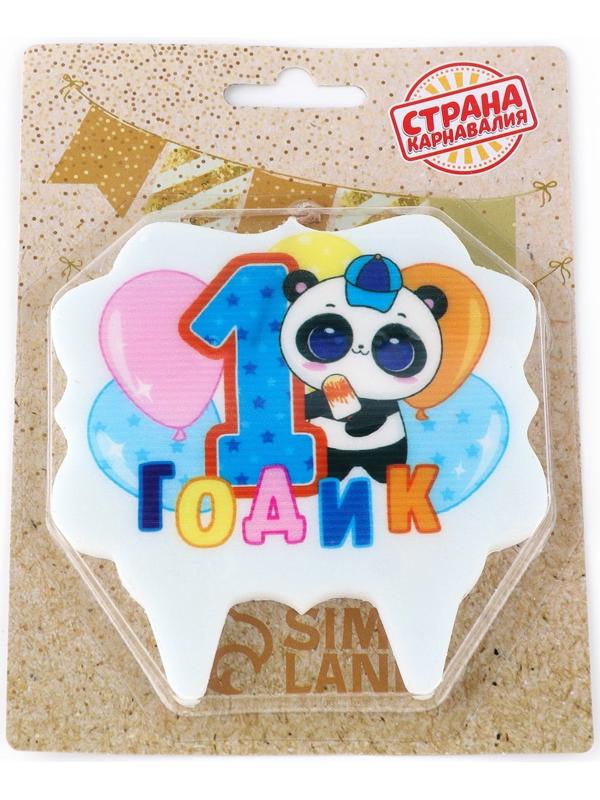 Свеча для торта «1 годик», панда, 8 см
