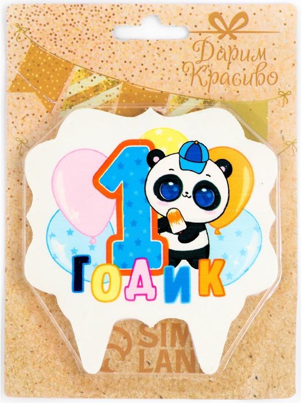 Свеча для торта «1 годик», панда, 8 см