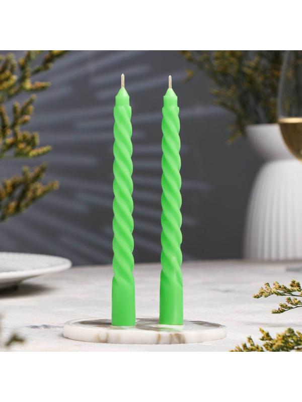 Набор свечей витых, 1,5х15 см, 2 штуки, зеленый