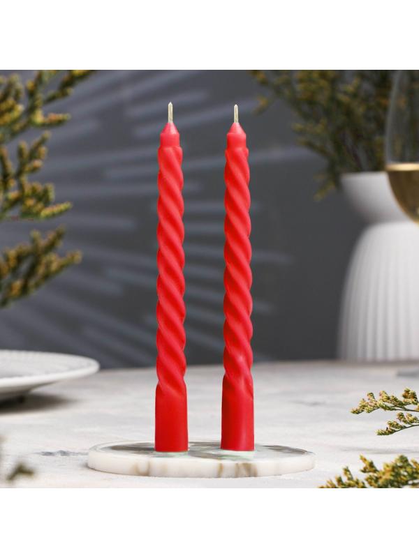 Набор свечей витых, 1,5х15 см, 2 штуки, красный