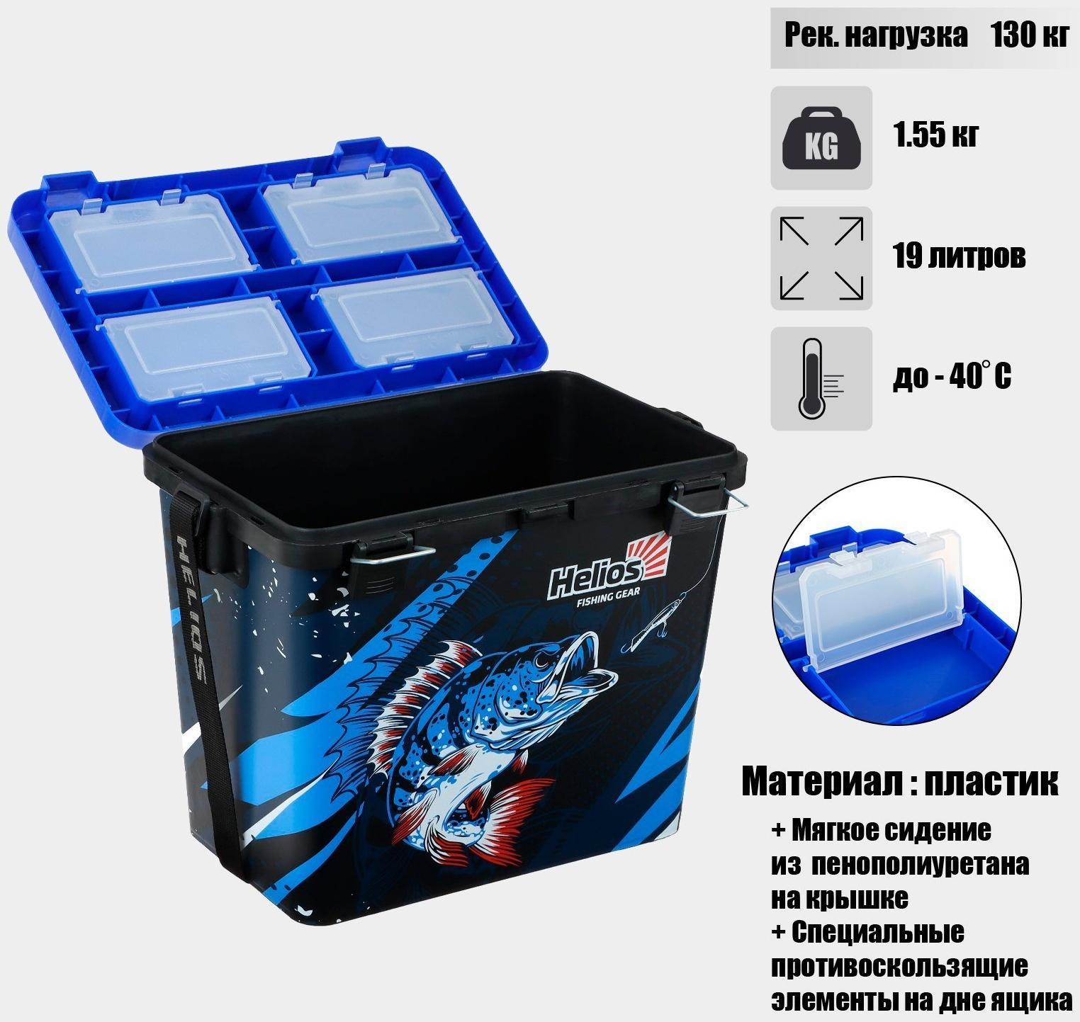 Ящик рыболовный зимний ICE FISHING односекционный синий (HS-IB-19-IFB-1) Helios