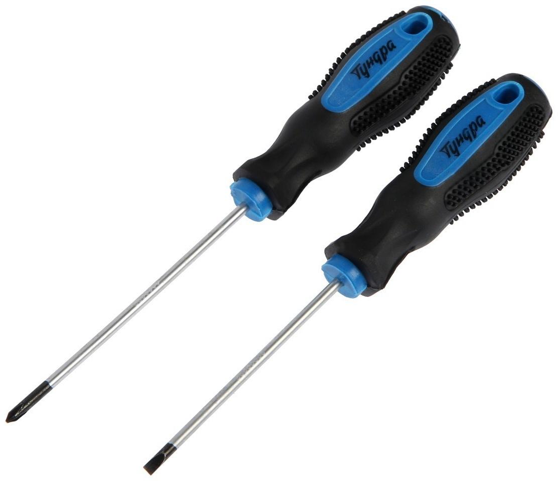Набор отверток ТУНДРА, сатин, магнит, 2К рукоятки, PH0 и SL3 х 75 мм, 2 шт.