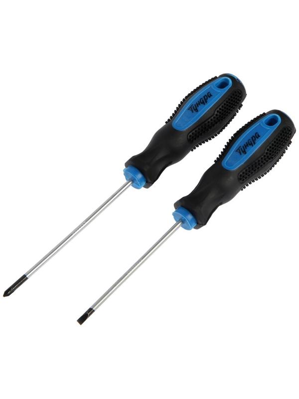 Набор отверток ТУНДРА, сатин, магнит, 2К рукоятки, PH0 и SL3 х 75 мм, 2 шт.