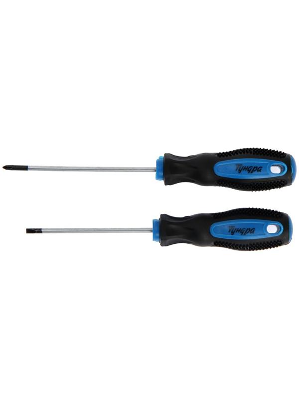 Набор отверток ТУНДРА, сатин, магнит, 2К рукоятки, PH0 и SL3 х 75 мм, 2 шт.