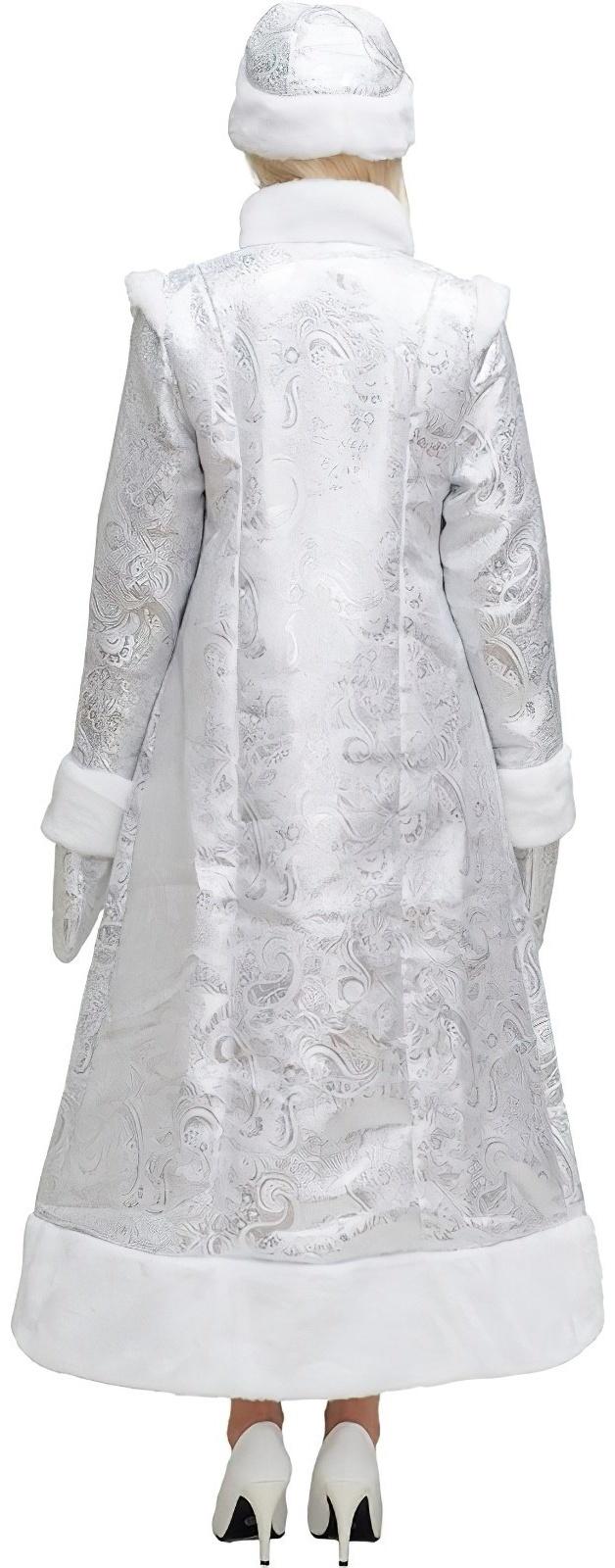 Карнавальный костюм «Снегурочка», шуба из парчи длинная, цвет серебристый, р. 50