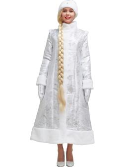 Карнавальный костюм «Снегурочка», шуба из парчи длинная, цвет серебристый, р. 50