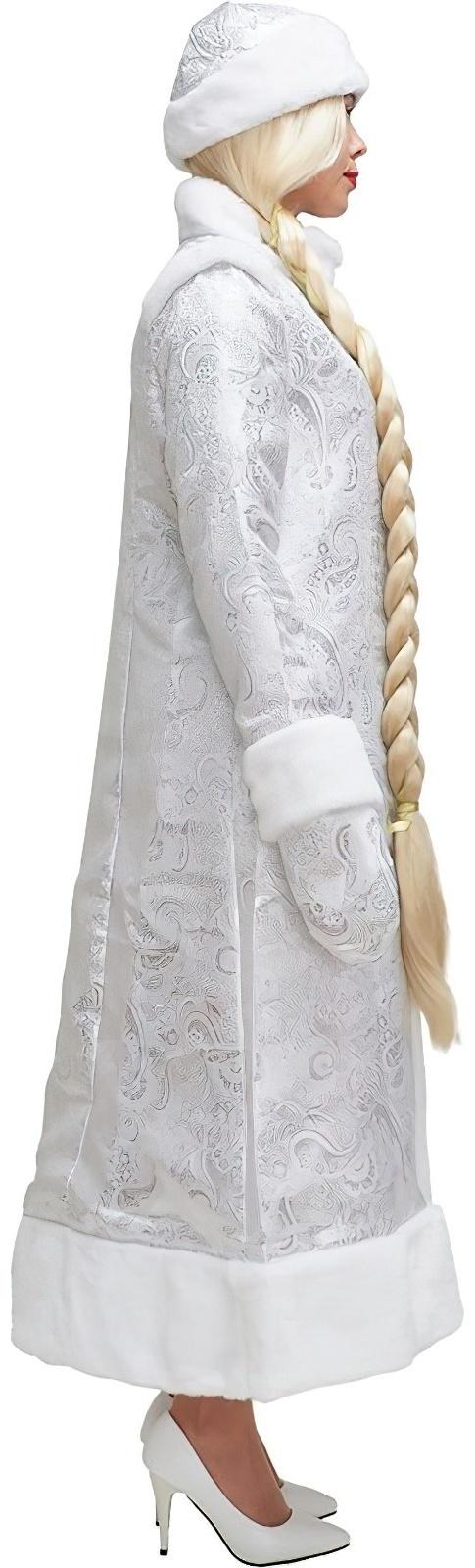 Карнавальный костюм «Снегурочка», шуба из парчи длинная, цвет серебристый, р. 52