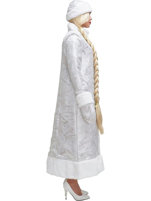 Карнавальный костюм «Снегурочка», шуба из парчи длинная, цвет серебристый, р. 52