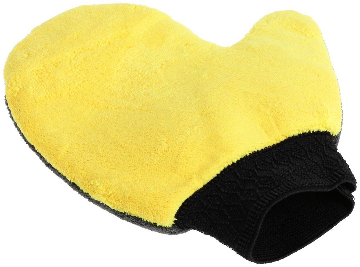 Варежка для мытья автомобиля TORSO, 20×24 см, двухсторонняя, серо-желтая
