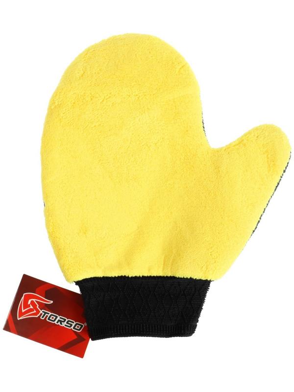 Варежка для мытья автомобиля TORSO, 20×24 см, двухсторонняя, серо-желтая