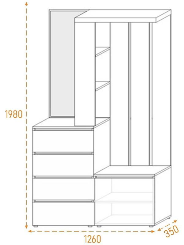 Прихожая Крона, 1260х350х1980, Графит
