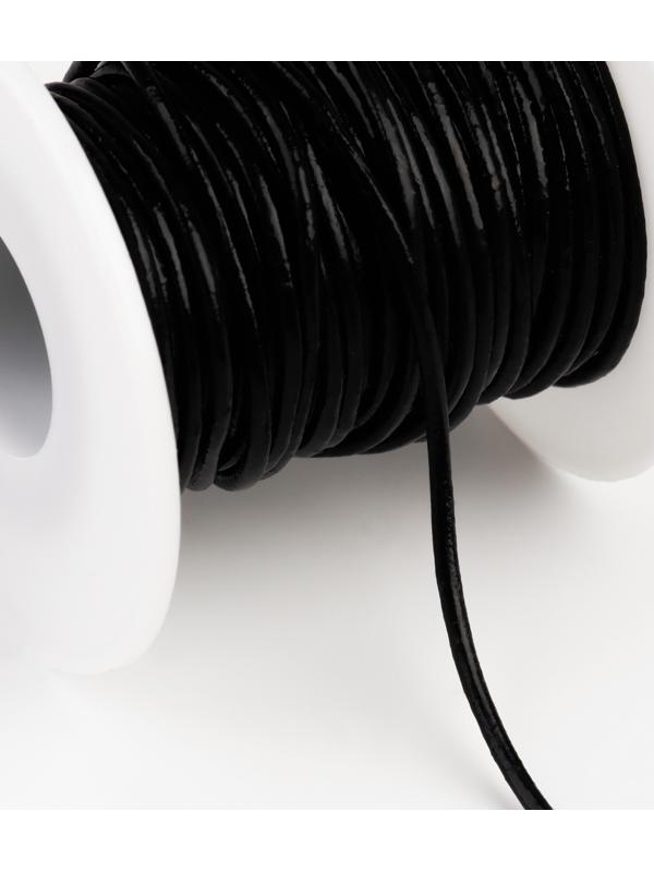 Шнур для плетения, из натуральной кожи, d = 2 мм, 10 ± 0,5 м, цвет чёрный