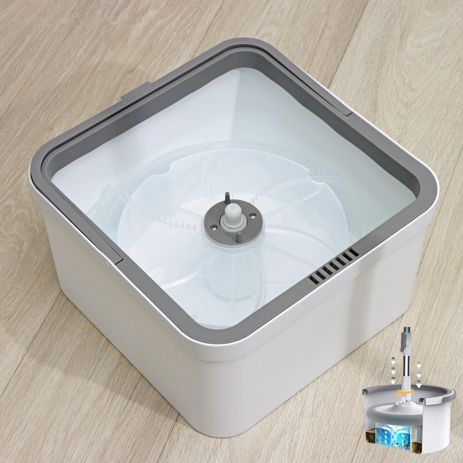 Швабра с отжимом и ведро с подачей воды Raccoon, 34×34×19 см, прямоугольная швабра 30×14×134 см, 2 насадки из микрофибры