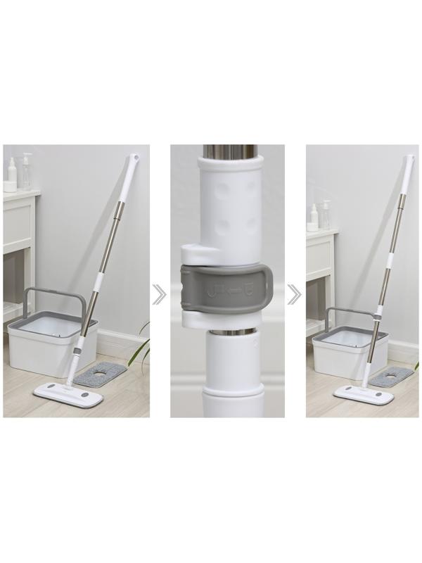 Швабра с отжимом и ведро с подачей воды Raccoon, 34×34×19 см, прямоугольная швабра 30×14×134 см, 2 насадки из микрофибры