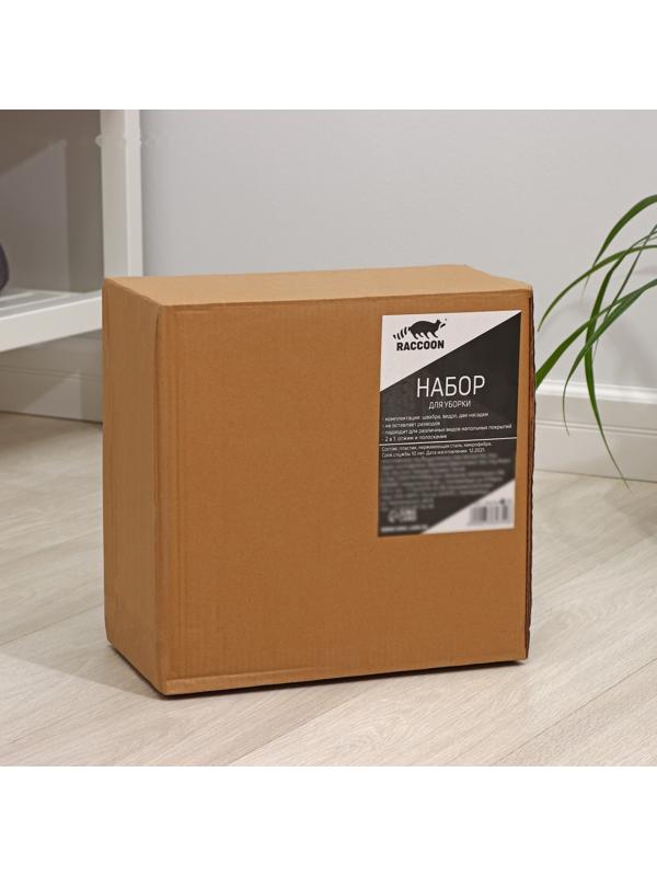 Швабра с отжимом и ведро с подачей воды Raccoon, 34×34×19 см, прямоугольная швабра 30×14×134 см, 2 насадки из микрофибры