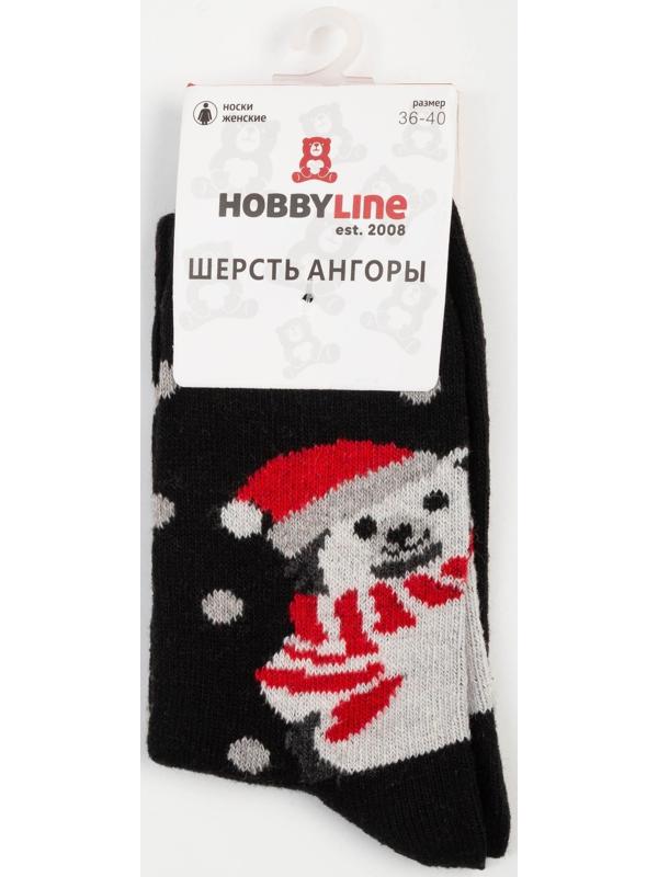 Носки женские шерстяные «Медведь в шапке», цвет чёрный, размер 36-40