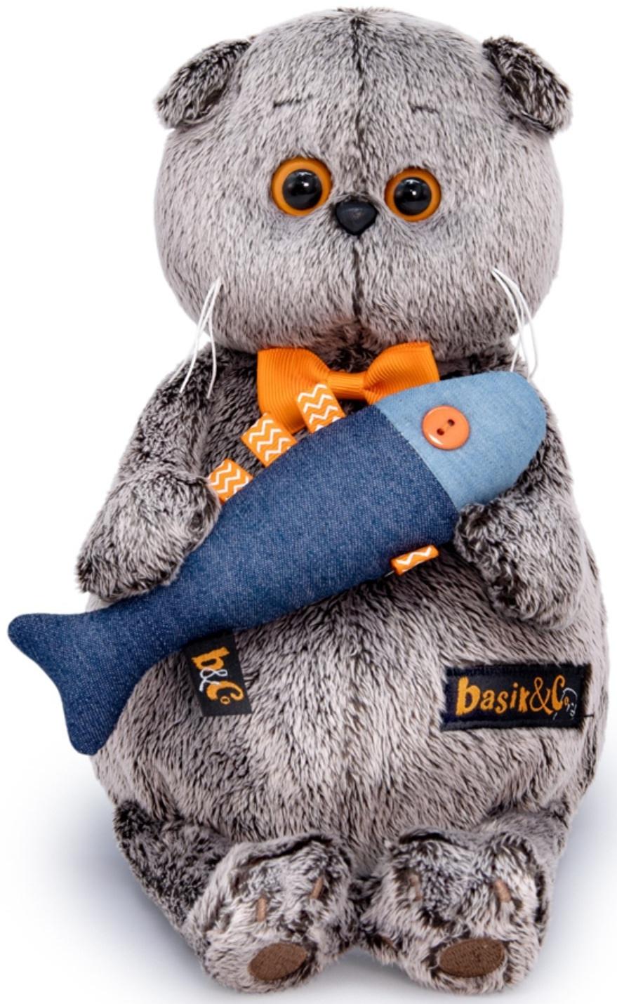 Мягкая игрушка «Басик с джинсовой рыбкой», 19 см