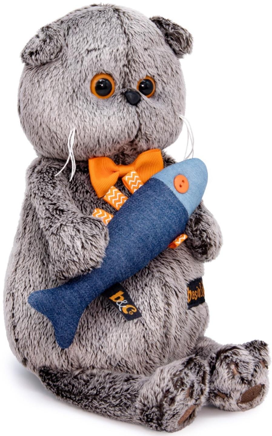 Мягкая игрушка «Басик с джинсовой рыбкой», 19 см