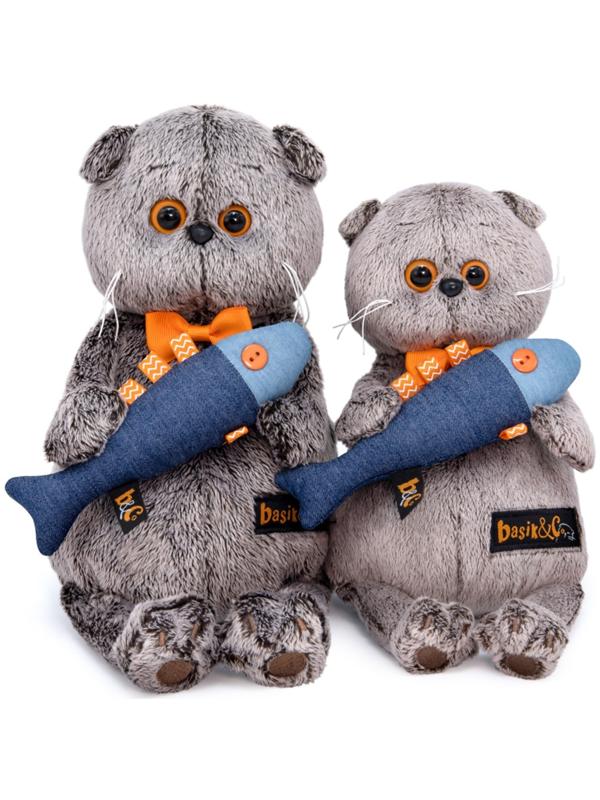 Мягкая игрушка «Басик с джинсовой рыбкой», 19 см