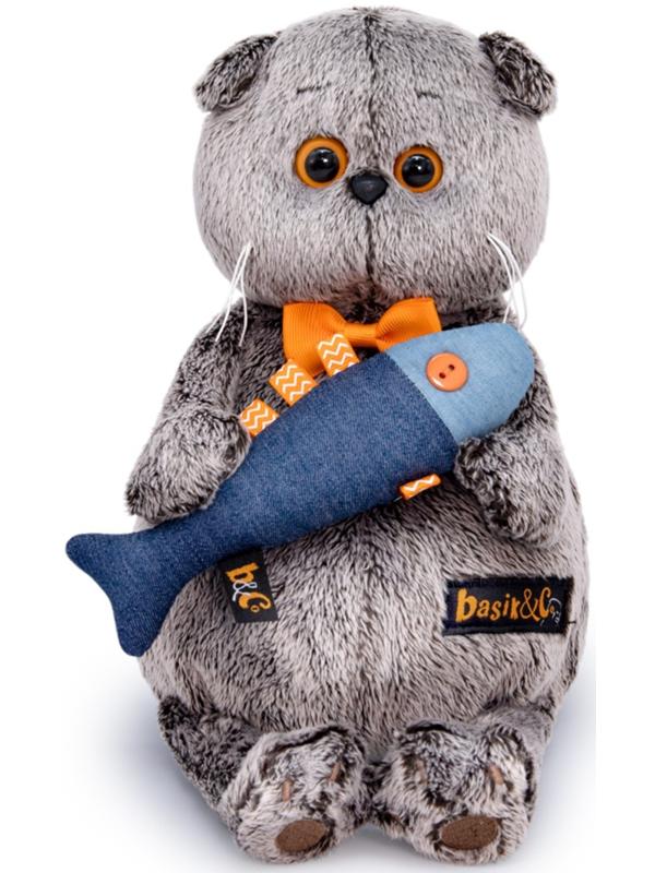 Мягкая игрушка «Басик с джинсовой рыбкой», 19 см