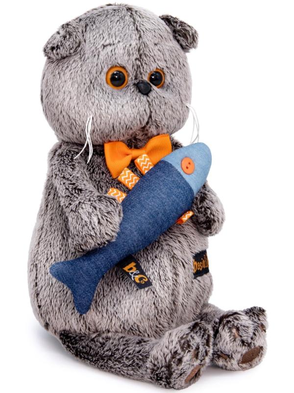 Мягкая игрушка «Басик с джинсовой рыбкой», 19 см