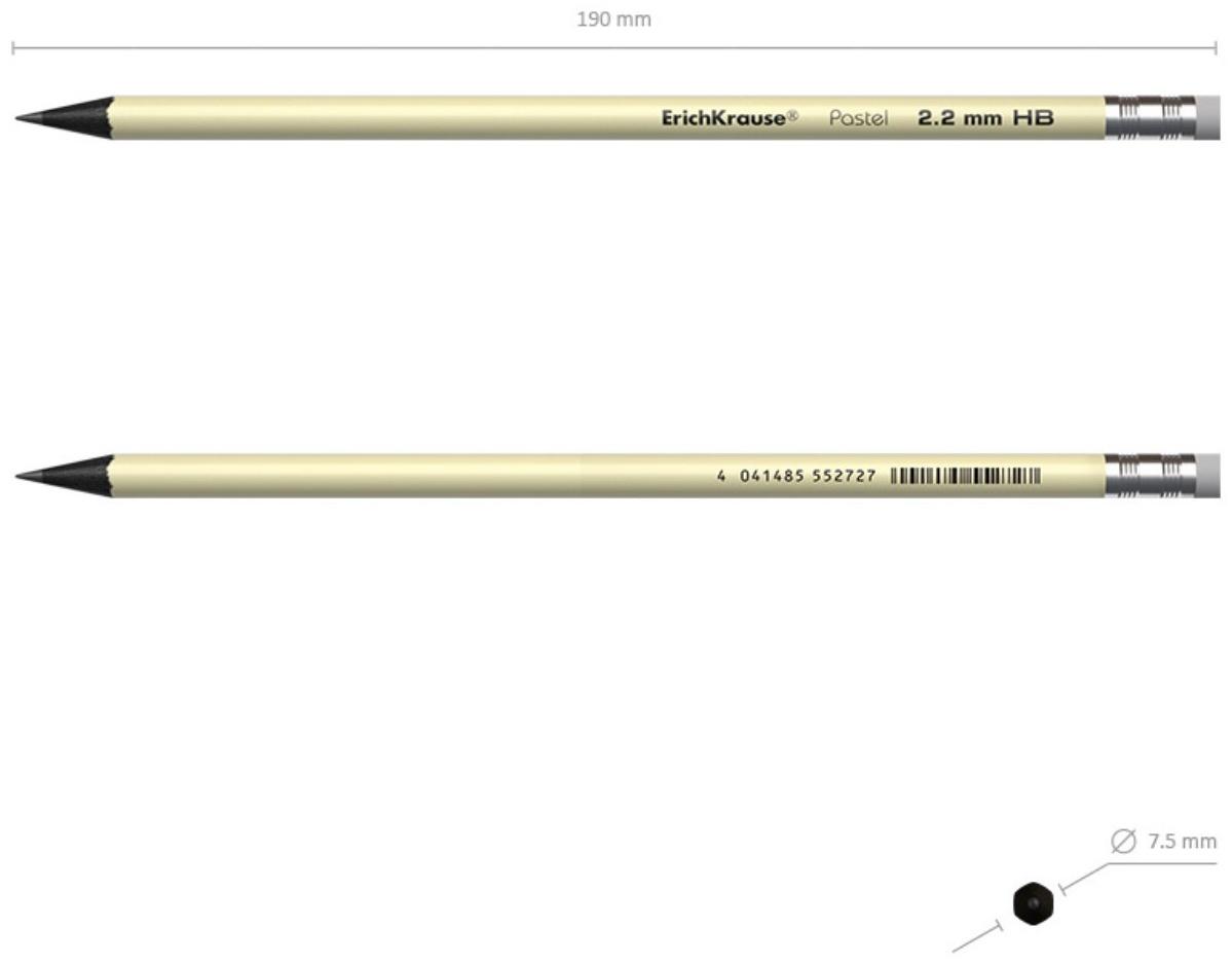 Карандаш чернографитный с ластиком ErichKrause Pastel, HB, грифель d= 2.2 мм, круглый, корпус из биоразлагаемого пластика