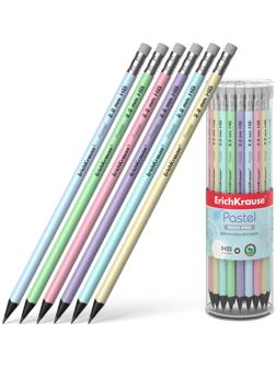 Карандаш чернографитный с ластиком ErichKrause Pastel, HB, грифель d= 2.2 мм, круглый, корпус из биоразлагаемого пластика