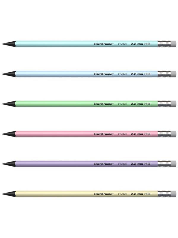 Карандаш чернографитный с ластиком ErichKrause Pastel, HB, грифель d= 2.2 мм, круглый, корпус из биоразлагаемого пластика