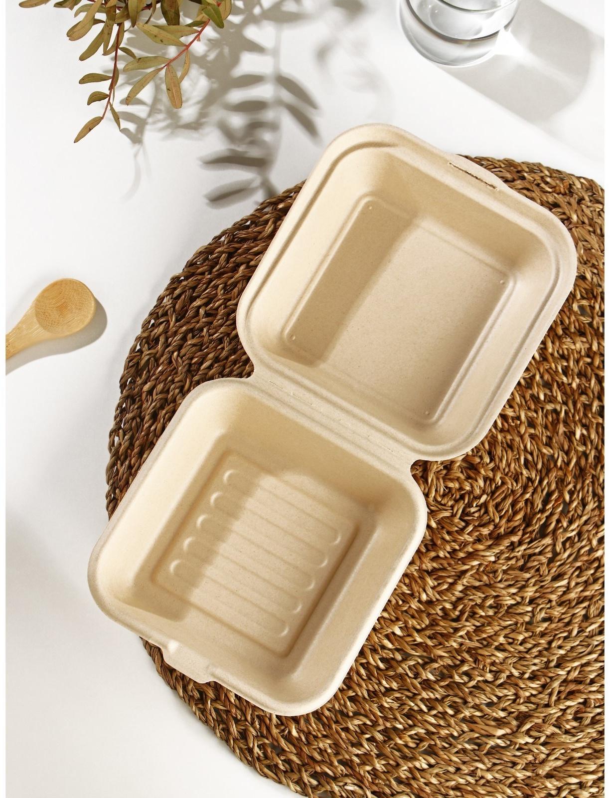 Бургер-бокс, 450 мл, неразъёмная крышка, сахарный тростник