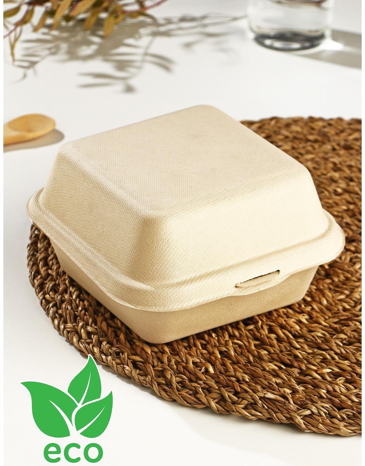 Бургер-бокс, 450 мл, неразъёмная крышка, сахарный тростник