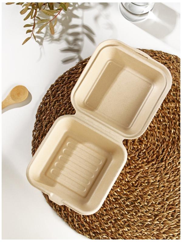 Бургер-бокс, 450 мл, неразъёмная крышка, сахарный тростник