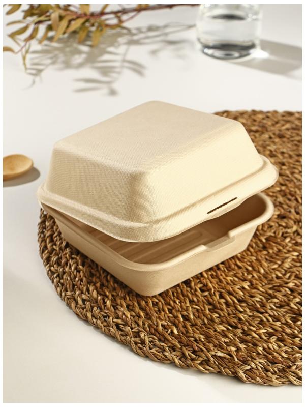 Бургер-бокс, 450 мл, неразъёмная крышка, сахарный тростник