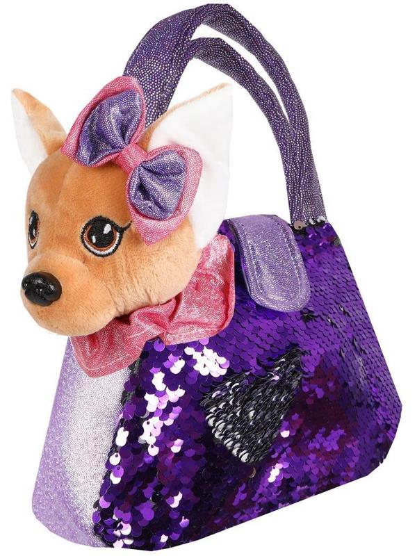 Щенок 19см в сумочке с пайетками