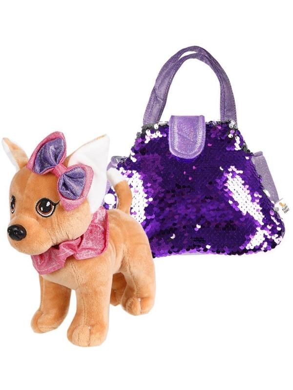 Щенок 19см в сумочке с пайетками