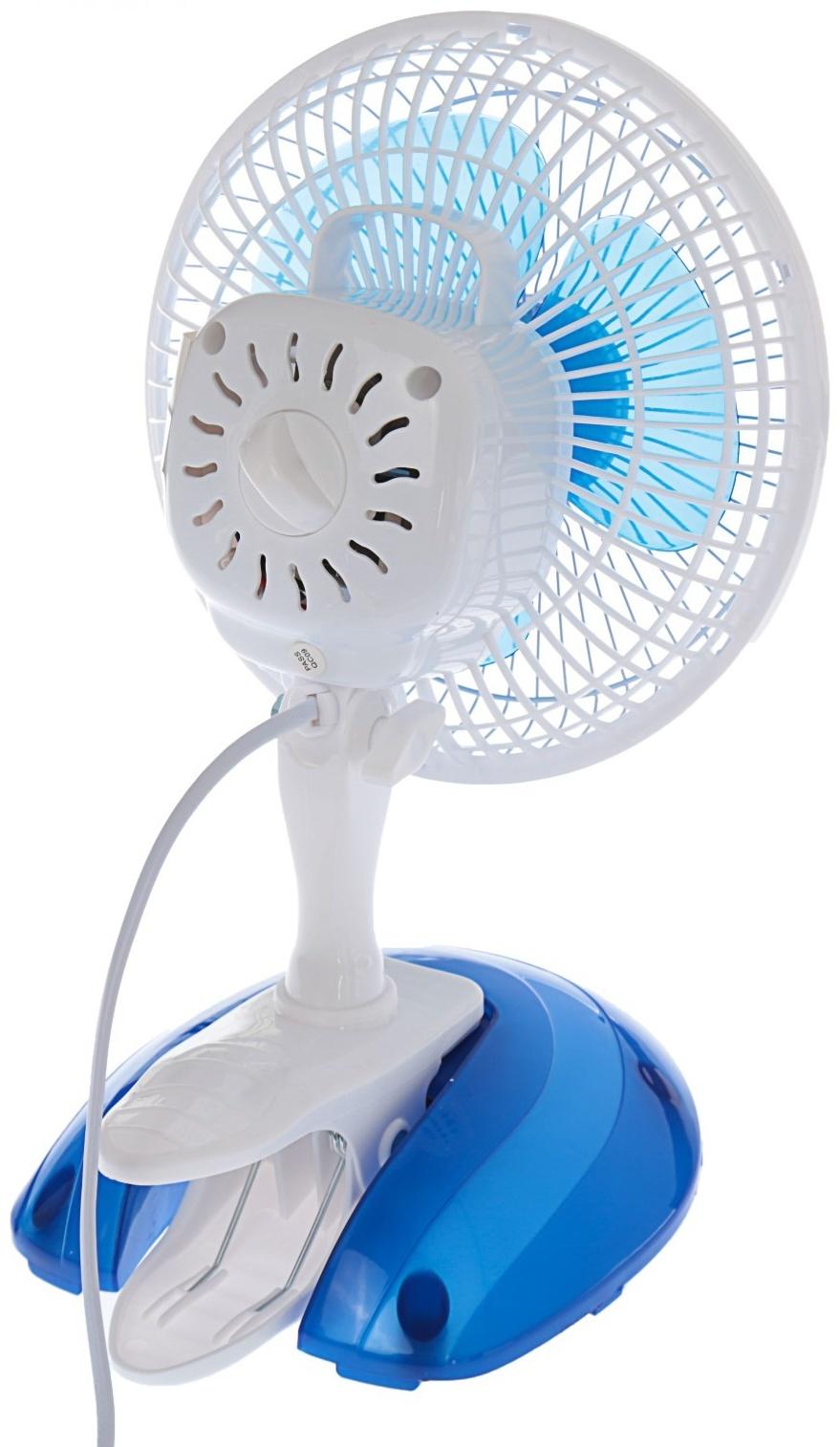 Вентилятор ENERGY EN-0601, настольный, прищепка, подставка, 15 Вт, 2 скорости, бело-синий