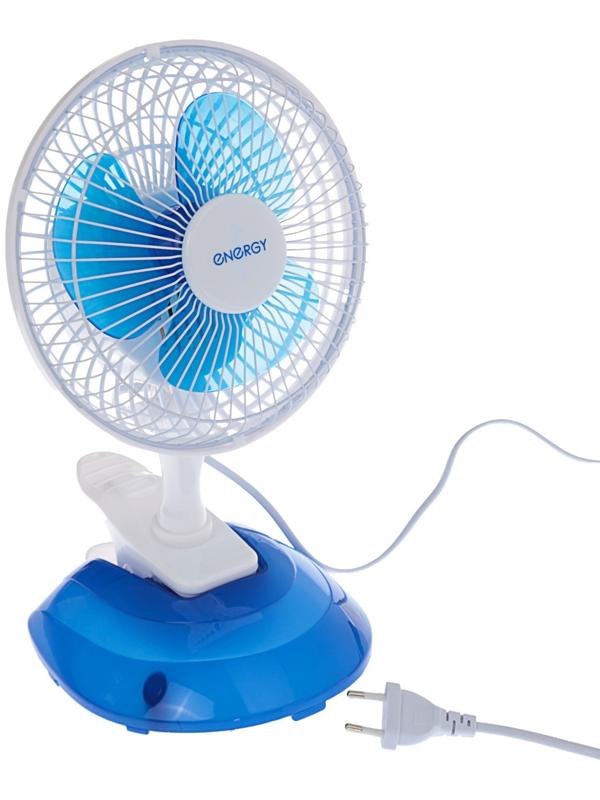Вентилятор ENERGY EN-0601, настольный, прищепка, подставка, 15 Вт, 2 скорости, бело-синий