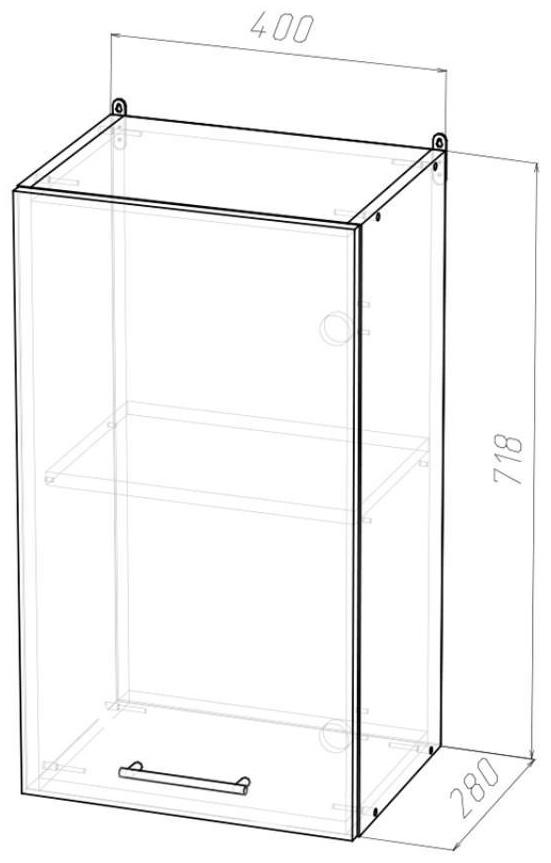 Шкаф навесной Лира 400х300х720 с 1 дверцей  белый/Квадро шимо светлый