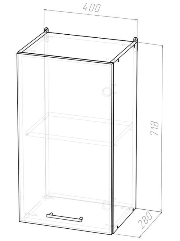 Шкаф навесной Лира 400х300х720 с 1 дверцей  белый/Квадро шимо светлый