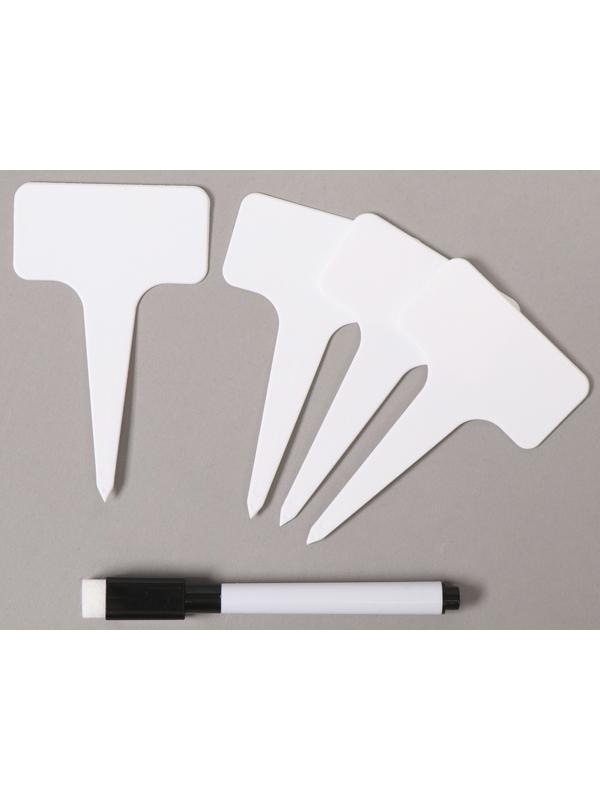 Таблички садовые для маркировки, 7 см, набор 10 шт + маркер, пластик, белые, Greengo