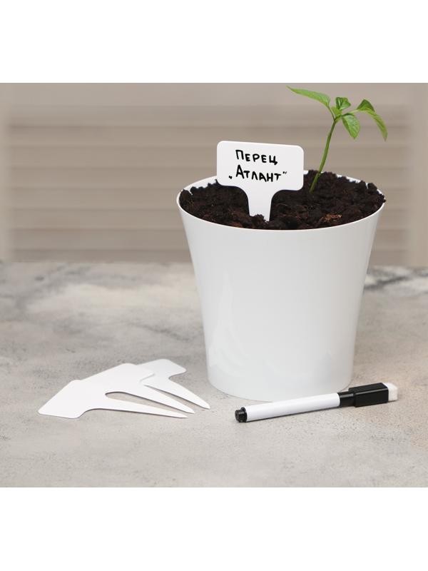 Таблички садовые для маркировки, 7 см, набор 10 шт + маркер, пластик, белые, Greengo